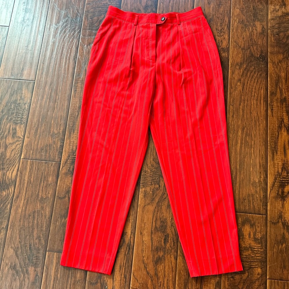 Escada Margaretha Ley red pinstripe slacks
